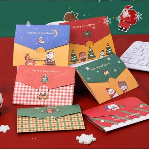 20Pcs/ Lot Wholesale Cartoon Christmas Series Greeting Card Envelope Diy Folding Small Card Message Card Holiday Party