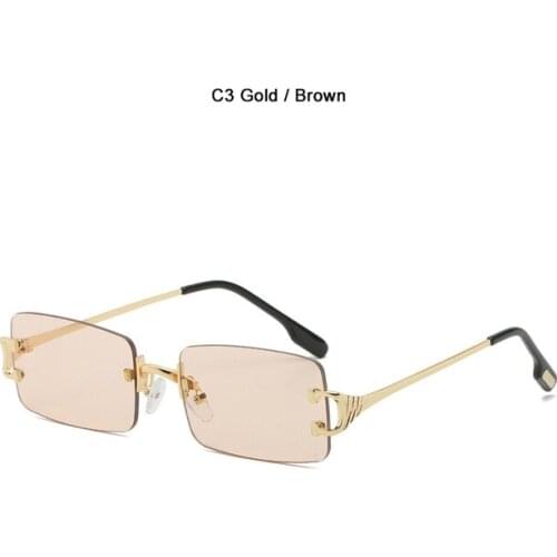 2021 Fashion Modern Rectangle Rimless Style Tint Ocean Lens Sunglasses ins Women Vintage Design Sun Glasses 8095