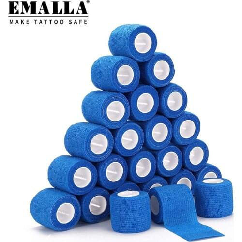 24PCS Tattoo Grip Cover Blue Disposable Self Adhesive Elastic Tattoo Bandage Handle Grip Tattoo Machine Grip Accessories