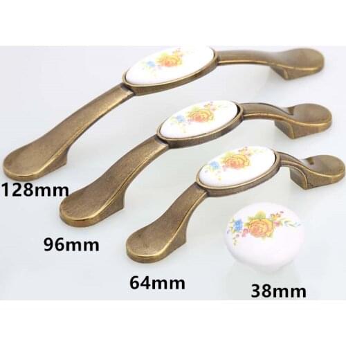 64mm 96mm 128mm vintage style rustico rural ceramic dresser kitchen cabinet handle knob bronze drawer cabinet knob pull 2.5" 5"