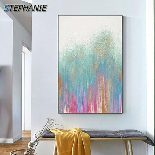 Abstract Fantasy Starry Sky Canvas Poster Dreamy Green Pink Print Golden Wall Art Picture for Living Room Pop Art Decor Tableaux