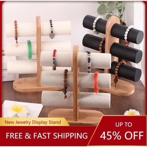 Black/white/beige Velvet PU Wood 3 Tier Bracelet Watch Stand Holder Jewelry Showcase Display Storage Necklace Bangle Organizer