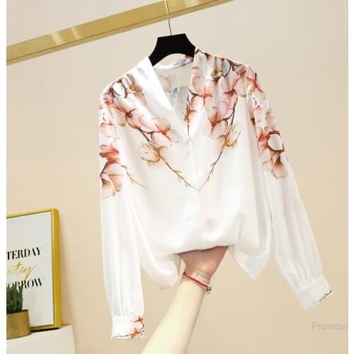V Neck Long Sleeve Blouse Women Tops 2021 Summer Fashion Thin Printing Chiffon Blouse Blusas Para Mujer Women Shirts Blouses 3XL