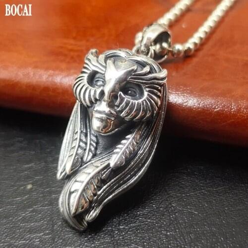 BOCAI New 100% s925 Silver Retro Personality Mask Goddess Pendant for Man and Woman 2021 Trend Hip-Hop Rock Jewelry