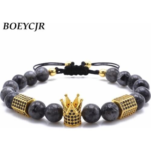 Alloy Crown Black Color Beads Bangles & Bracelets Fashion Jewelry Nature Stone Beads Bracelet For Women or Men Gift
