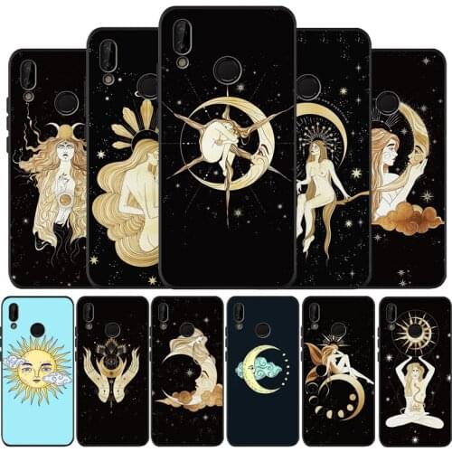 Black Soft Phone Case Witches moon Tarot Mystery totem For Huawei 40 30 20 10 9 Lite Pro P smart 2019 Y6 Y6 Prime2019 Y9 2018