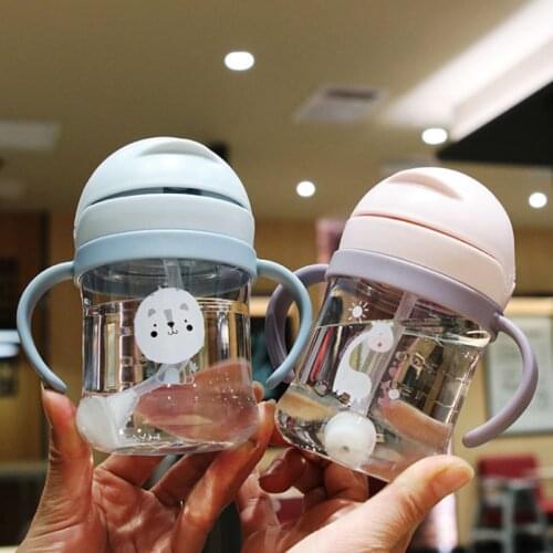 Baby Feeding Cup with Straw Cartoon Children Learn Feeding Drinking Bottle Kids Training Cup Infant Straw Handle Drinkware 250ML