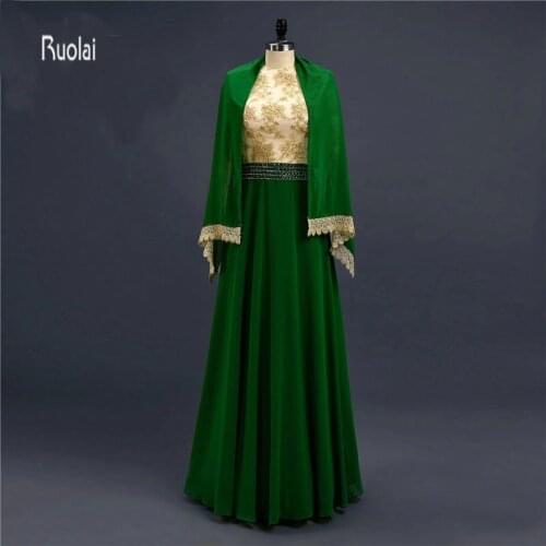 Purple Gold Lace Chiffon Cheap Modest A Line Long Sleeves Muslim Hijab High Neck Formal Long Evening Dresses For Wedding Party