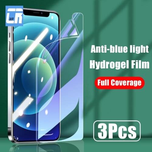 3Pcs Anti Blue-ray Hydrogel Film for iPhone 12 11 Pro Max 8 7 6s Plus Full Screen Protector for iPhone X XR XS MAX SE Not Glass