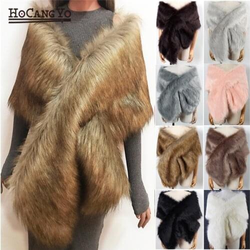 HCYO Women Faux Fur Ponchos Capes Coat Free Size Bridal Wedding Dress Wraps Women Fluffy Vest Winter Coats Shawl Capes Fur Coat