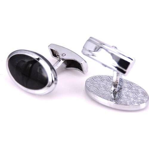 HYX Luxury Black Ellipse cufflinks for mens Brand cuff buttons cuff links High Quality Silvery abotoaduras Jewelry