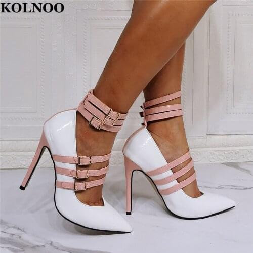 Kolnoo Handmade New Arrival Hot Womens High Heels Pumps Six-buckle Straps Real Photos Party Prom Shoes Daily Wear Fashion Shoes