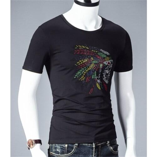 Fashion short sleeve clothing design New mens hot drilling O-neck T-shirt cotton casual