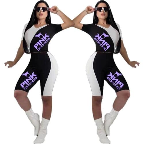 Cool Girl Two Piece Tracksuit Outfits Women Sets Clothes 2021 Black Girl Lounge Wear Pink Crop Top Biker Shorts Jogger Suit