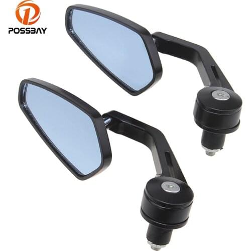 POSSBAY Motorcycle Mirrors 7/8" Side Mirror Bar End Rearview Mirrors for Honda Yamaha Suzuki Cafe Racer Blue Mirror Glass