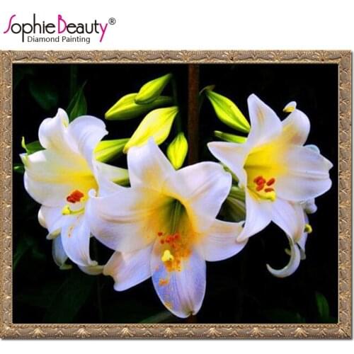 Sophie Beauty Diamond Painting Cross Stitch Full Round Mosaic Handmade Partysu White Lily Unfinished Embroidery Handicraft Kits