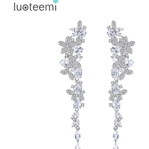 LUOTEEMI 2021 New Arrival Drop Earring for Women AAA Cubic Zirconia Pendant Jewelry Bridal Wedding Accessories Wholesale Bulk