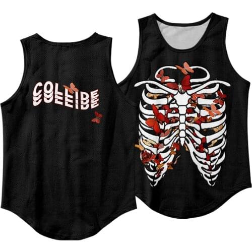 Casual Muscle Sleeveless Shirt Black Skeleton Print Tank Top Men Bodybuilding Sport Fitness Workout Vest