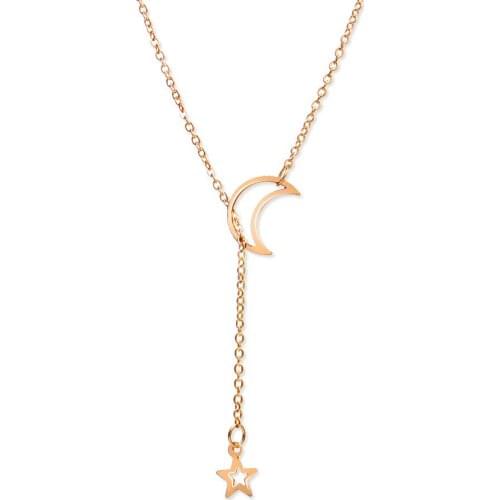 Simple Gold Color Chain Necklace For Women Long Moon Star Pendants Necklaces Girls Jewelry Clothing Accessories