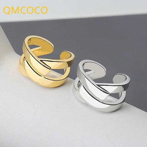 QMCOCO 925 Sterling Silver Hollow Cross Opening Ring For Fashion Women Wedding Classic Fine Jewelry Accessories Gift