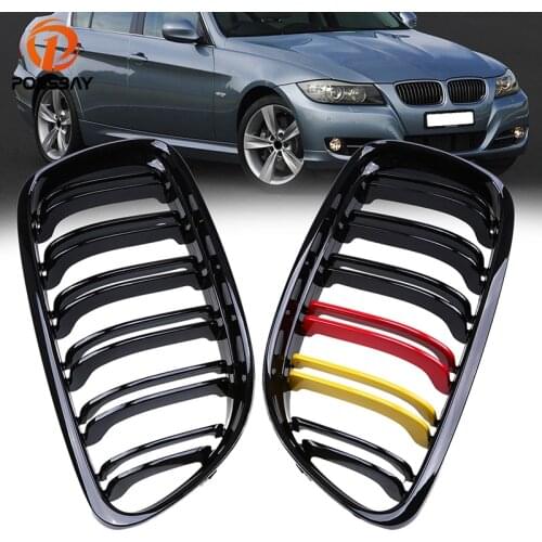 POSSBAY German Flap Gloss Black Hood Grilles for BMW 3-Series E91 325xi/328i/328xi/330d Touring 2008-2012 Facelift Center Grill