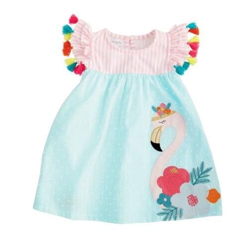 2018 New Cute Toddler Kids Girls Flamingo Summer Casual Cartoon Dress Sundres Clothes Size 2-6T