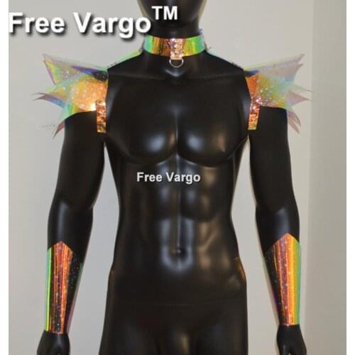 Sexy Man Holographic Rave Shoulder Piece Festival Punk Choker Cape Shoulder Pads Carnival Costume Outfit Festival Outfits