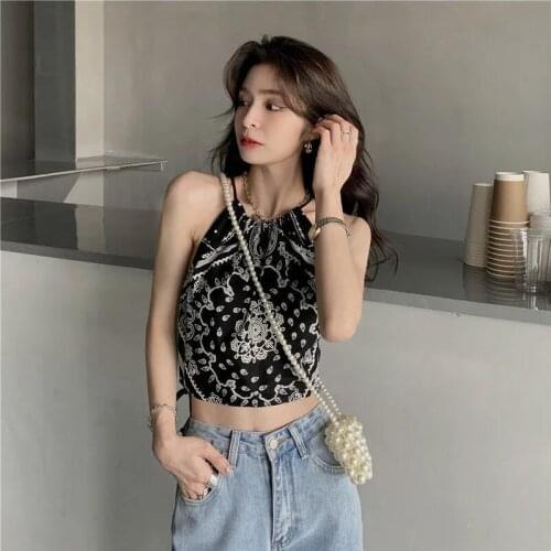 Sexy Exposed Navel Halter Crop Top Women 2021 Summer Strapless Girl Group Camis Bareback Slim KPOP Bandanna Womens Corset Top