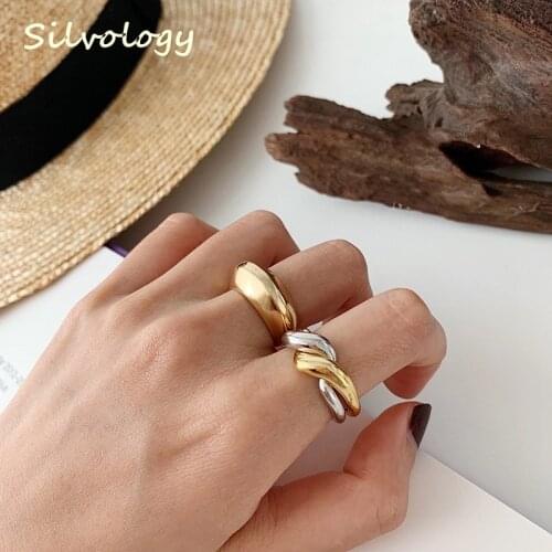 Silvology 925 Sterling Silver Double Loop Rings Glossy Multi-wear Minimalist Elegant Korea Rings for Women Fashionable Jewelry