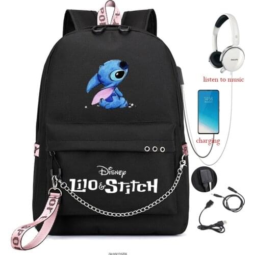 Cartoon Stitch School Backpack Print Laptop Travel Bag Teenage Boys Girls School Bag Usb Charging Teenagers Laptop Mochilas