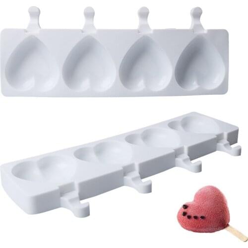Silicone Ice Cream Molds 4 Cell Ice Heart Tray Food Safe Popsicle Maker DIY Homemade Freezer Ice Lolly Mould Home Ice Cream Tool