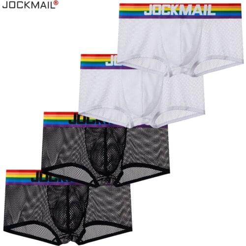 JOCKMAIL Men Boxer Briefs Mesh LaceSee Through Ropa Interior Hombre Sexy Transparent Erotic Underwear Seamless Gay Sexy Lingerie