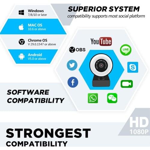 LED Beauty Fill Light Computer Camera HD 2K Autofocus Webcast Office Meeting Home USB Camera Built-in Noise Reduction Microphone