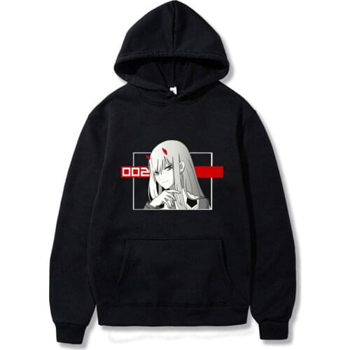 Anime DARLING in the FRANXX Japanese Zero Two Mens sweatshirt Unisex Harajuku Cute Girl Black Tops Hip hop Casual Men Hoodies