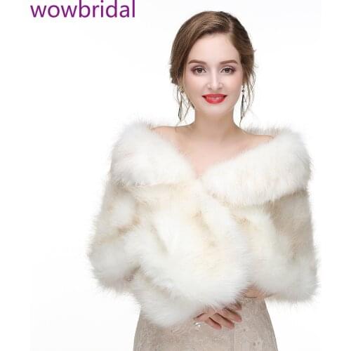 WOWBRIDAL Warm Faux Fur Winter Bridal Cape Wedding Cloaks Party Wraps Jacket Wrap Boleros De Encaje Boleros De Mujer