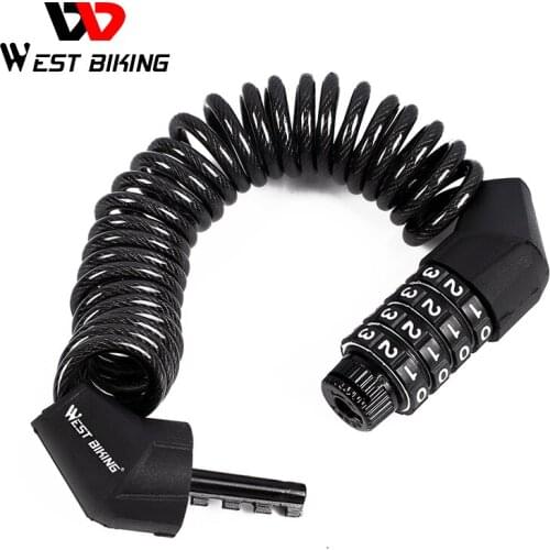 WEST BIKING Mini Helmet Lock Anti-theft 4 Digit Password Bicycle Locks for Scooter Motorcycle Portable MTB Road Bike Cable Lock