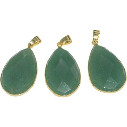 Natural green aventurine stone pendant for jewelry making women 2020 Gold bezel faceted healing point large water drop new