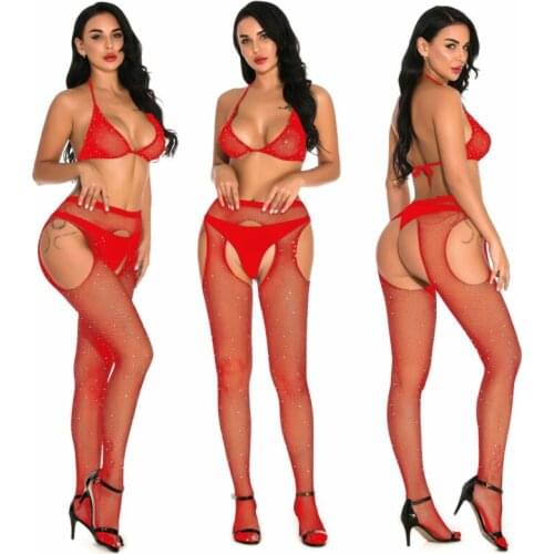 Women Sexy See-Through Fishnet Sequin Mesh Sheer Hollow Out Thin Stocking Bodysuits Underwear Nightwear Erotic Sex Costume