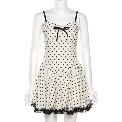 Spring and summer new style female slim fashion polka dot bow sexy suspender dress
