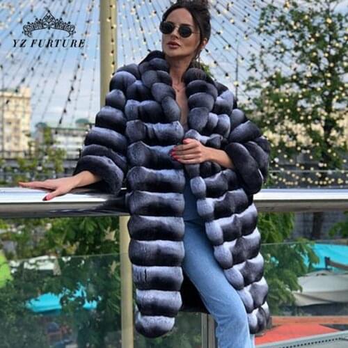 YZ Future Chinchilla Women Winter Rex Rabbit Coat Real Natural Fur Coat Whole Skin With Fur Collar Jacket Classic Style Fashion