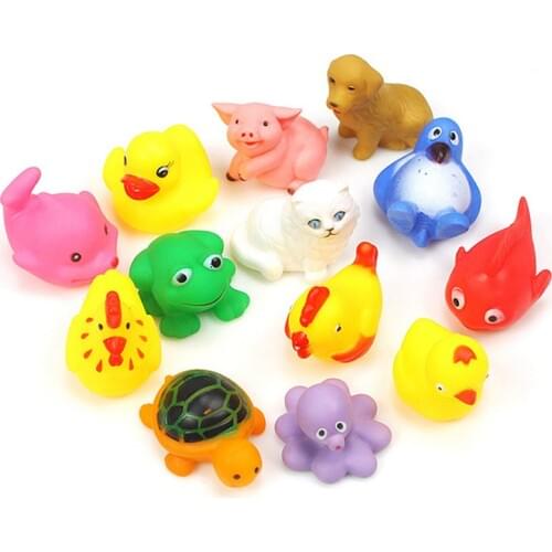 13pcs/lot Baby Bath Toys floating Rubber Duck Animal Kids Bathroom Water Play Toy Squeeze Float Sounding Dabbling Toys
