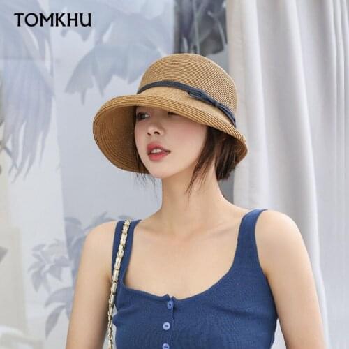 2020 Women Woven Foldable Summer Sun Hat Wind Rope Wide Brim Bucket Fisherman Hat Kentucky Derby Straw Caps UV Visor Beach Hat