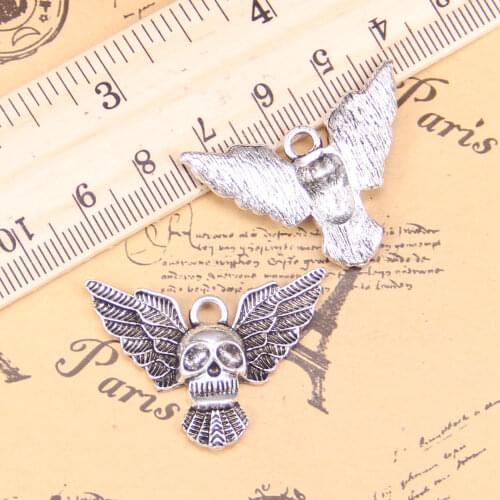 32pcs Jewelry Charms fly skull bat 34x25mm Antique Silver Plated Pendants Making DIY Handmade Tibetan Silver Jewelry