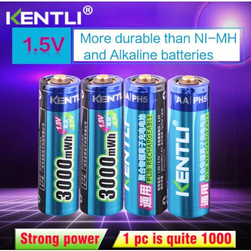 KENTLI 4pcs/lot Stable voltage 3000mWh aa batteries 1.5V rechargeable battery polymer lithium li-ion battery for camera ect