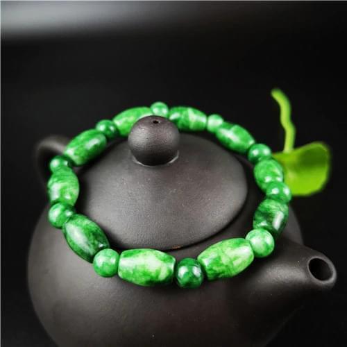Natural Green Jade Bead Bracelet Elastic Bangle Charm Jewellery Fashion Accessories Hand-Carved Man Woman Luck Gifts Amulet