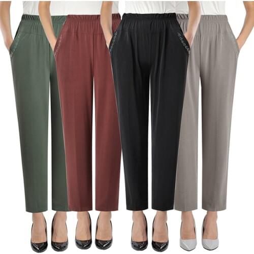 New Spring Summer Middl Aged Women Pants Elastic High Waist Casual Stretch Straight Pants Female Plus Size 5XL Loose Pants P181