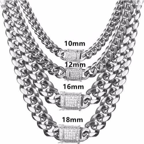 8/10/12/14/16/18mm Trendy Jewelry 316L Stainless Steel Silver color Miami Cuban Curb Chain Men Women Necklace 7-40"