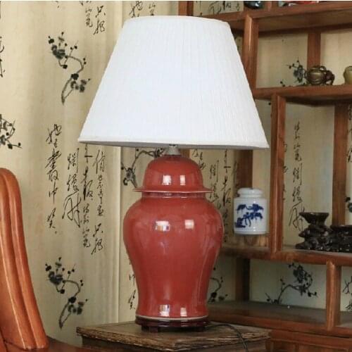 Jingdezhen Vintage style porcelain ceramic desk table lamps for bedside chinese Porcelain red table lamp
