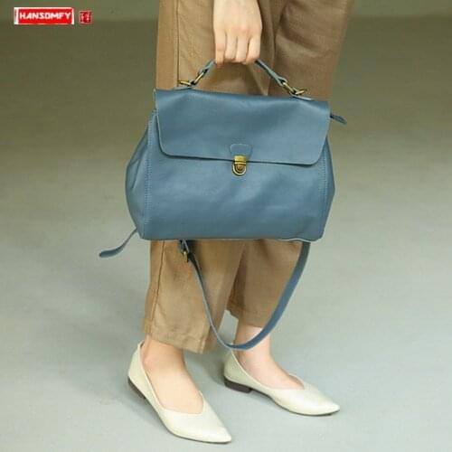 Women Handbags Ol Commuter Bag Female Leather Shoulder Messenger Bag Briefcase Lock Business Casual The First Layer of Leather