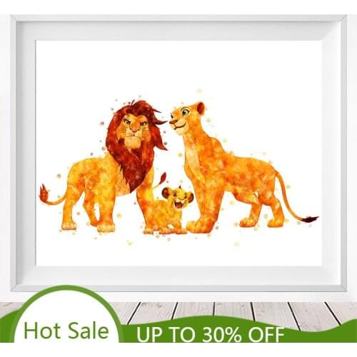 Nursery Cartoon Wall Art Decor Disney Lion King Posters Prints Watercolor Canvas Painting Animal Pictures Kids Room Home Decor
